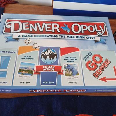 Denver Broncos Fan Lot – Games, Metal Broncos sign, Denveropoly game, puzzle & Scarf