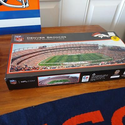 Denver Broncos Fan Lot – Games, Metal Broncos sign, Denveropoly game, puzzle & Scarf