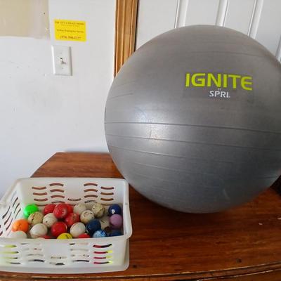 SPRI Ignite Stability Ball + Basket of Golf Balls & Colorado Rockies Rally Towel baseball sign