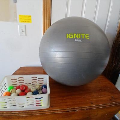 SPRI Ignite Stability Ball + Basket of Golf Balls & Colorado Rockies Rally Towel baseball sign