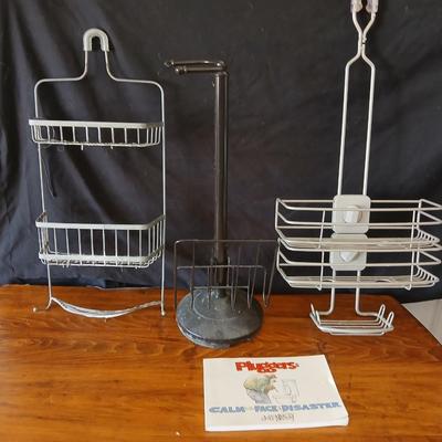 Bathroom Accessory Lot – Shower Caddies & Toilet Paper Stand