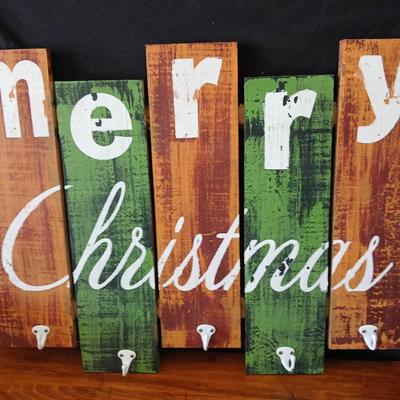 Merry Christmas Wall Art - with hooks & Décor Bundle