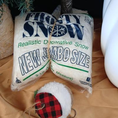 Rustic Snowman made from plastic pumpkins & Woodland Christmas Décor Lot