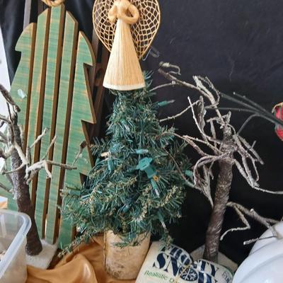 Rustic Snowman made from plastic pumpkins & Woodland Christmas Décor Lot