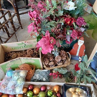 Holiday Faux Florals, Pine Boughs & Ornament Lot