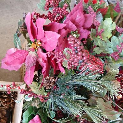 Holiday Faux Florals, Pine Boughs & Ornament Lot