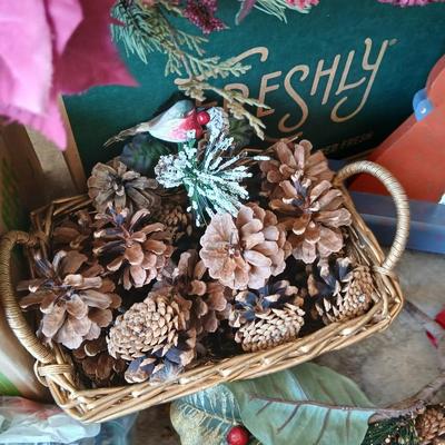 Holiday Faux Florals, Pine Boughs & Ornament Lot