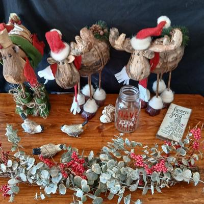 Rustic Holiday Moose Trio with Garland and Accents