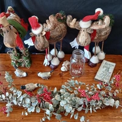 Rustic Holiday Moose Trio with Garland and Accents