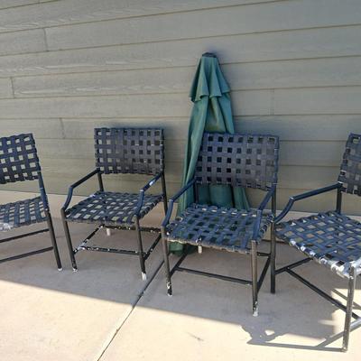 Vintage Patio Chairs – Metal Frame with Green patio umbrella