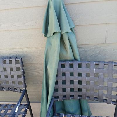 Vintage Patio Chairs – Metal Frame with Green patio umbrella