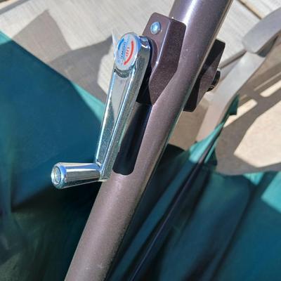 Vintage Patio Chairs – Metal Frame with Green patio umbrella