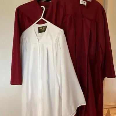 Grad gowns and white confirmation robe