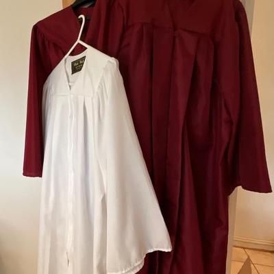 Grad gowns and white confirmation robe