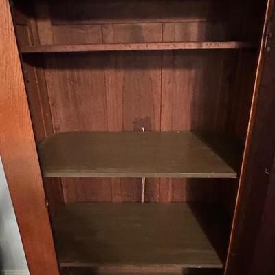 Antique Oak Armoire with Beveled Mirror and Lower Drawer