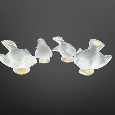 Lalique Crystal Sparrows - Set of 4