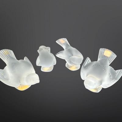 Lalique Crystal Sparrows - Set of 4