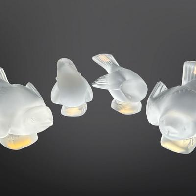 Lalique Crystal Sparrows - Set of 4