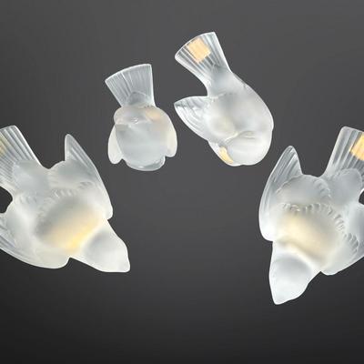 Lalique Crystal Sparrows - Set of 4