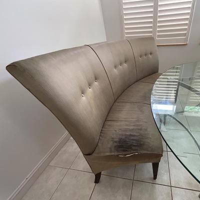 Glass Top Table with cloth chairs and bench