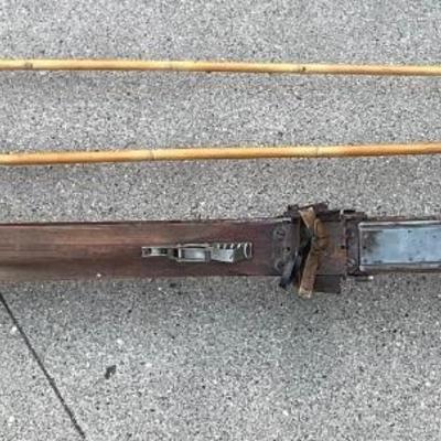 Vintage Wood Skis and Vintage Bamboo Ski Poles
