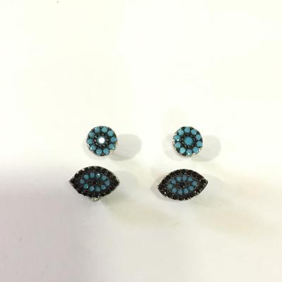 All seeing eye 925 silver two pairs of crystal rhinestone all seeing eye stud earrings
