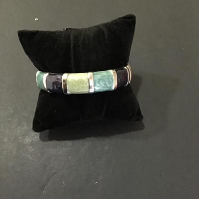 Premier design SilverTone hinged bracelet with metallic multicolor enamel