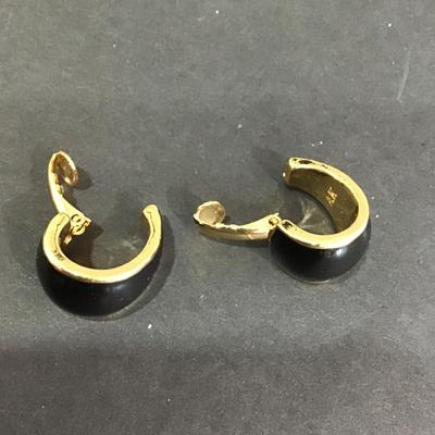 Very nice Annie Klein gold tone clip on earrings with black enamel