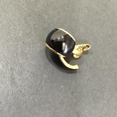 Very nice Annie Klein gold tone clip on earrings with black enamel