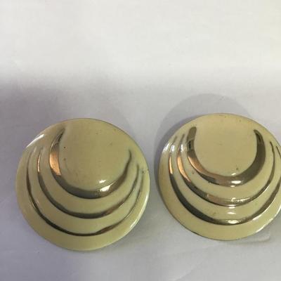 Large vintage enamel, gold, tone clip on earrings
