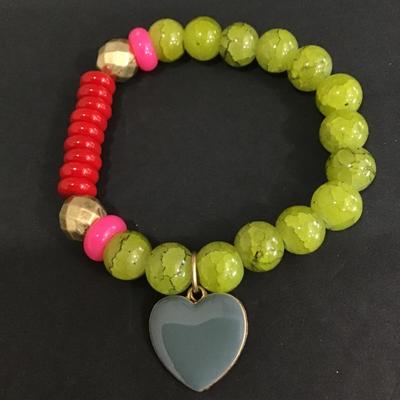 Unique beaded stretch bracelet with heart charm