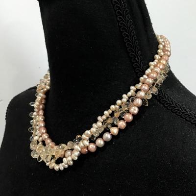 Gorgeous, genuine, pearl and gemstone, multi strand, choker collar style necklace
