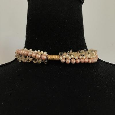 Gorgeous, genuine, pearl and gemstone, multi strand, choker collar style necklace