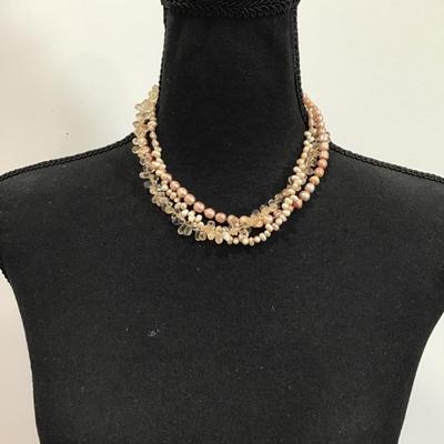 Gorgeous, genuine, pearl and gemstone, multi strand, choker collar style necklace