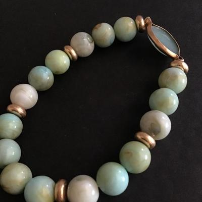 Pretty Mint color beaded stretch bracelet with stone