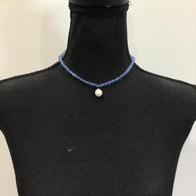 Gorgeous aurora, borealis, light ocean blue crystal, genuine, pearl pendant, choker style necklace very beautiful very nice