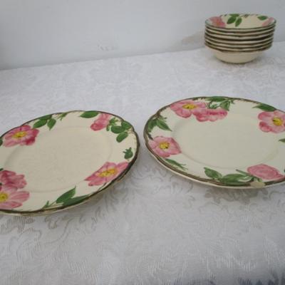 Sale Photo Thumbnail #12: 6 roll dishes 6-1/4" (two chipped), 2 salad plates 8" (one chipped), 7 fruit/dessert bowls 5-3/4" in diameter