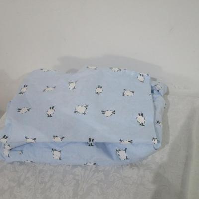 Sale Photo Thumbnail #113: Fitted sheet, top sheet, pillow case, blue with sheep, See pictures