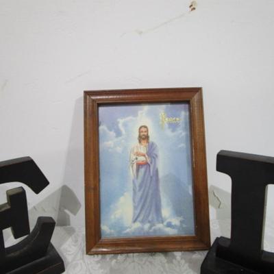 Sale Photo Thumbnail #179: Picture of Jesus is 8" x6", "Live" is 14-7/8"" x 5-1/2"," Laugh" is 21-1/2" x 5-1/2" tallSee pictures