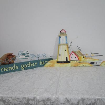 Sale Photo Thumbnail #182: Lighthouse is 26-1/2" x 16", "Friends Gather Here" is 23-3/4" x 7-3/4" tall