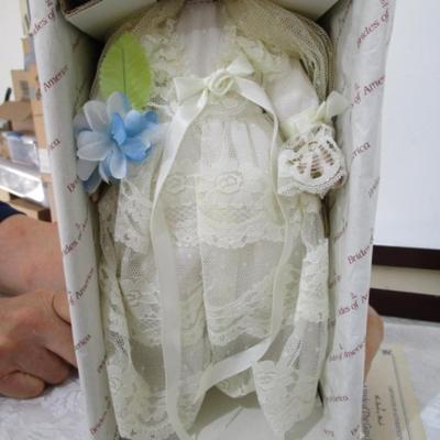 Sale Photo Thumbnail #381: New in box, porcelain doll includes stand, 13" tall