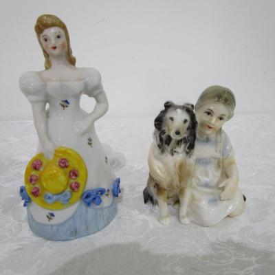 Sale Photo Thumbnail #406: Standing girl is 7-3/4", sitting girl with dog is 5-1/4" 