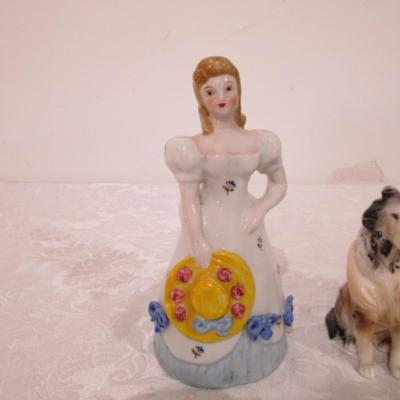 Sale Photo Thumbnail #407: Standing girl is 7-3/4", sitting girl with dog is 5-1/4" 