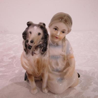 Sale Photo Thumbnail #409: Standing girl is 7-3/4", sitting girl with dog is 5-1/4" 