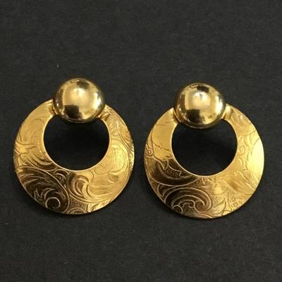 Vintage Avon 1990 brocade two in one earring, convertible, gold tone, hoops