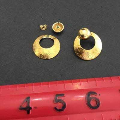 Vintage Avon 1990 brocade two in one earring, convertible, gold tone, hoops