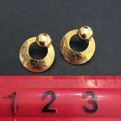 Vintage Avon 1990 brocade two in one earring, convertible, gold tone, hoops