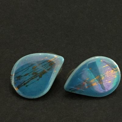 Beautiful, ceramic vintage, teardrop, studded, earrings, glazed