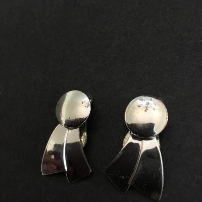 Mid century chrome silver clip on earrings