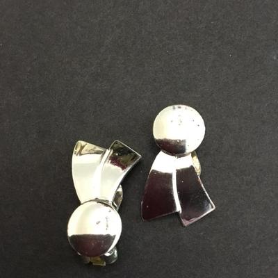 Mid century chrome silver clip on earrings
